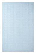 Light blue pointelle throw blanket with heart and diamond knit pattern