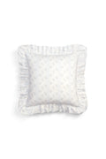 Light blue patterned ruffle throw pillow, square with gathered ruffled edge border