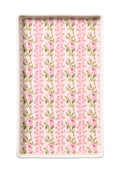 Pink porcelain fragrance tray with vertical rose-and-vine floral pattern, rectangular