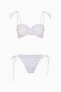 Ditsy floral bikini set in light blue with pink accents, underwire balconette and tie briefs
