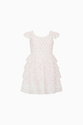 Girls' ivory floral cotton dress with ruffled tiers and flutter cap sleeves