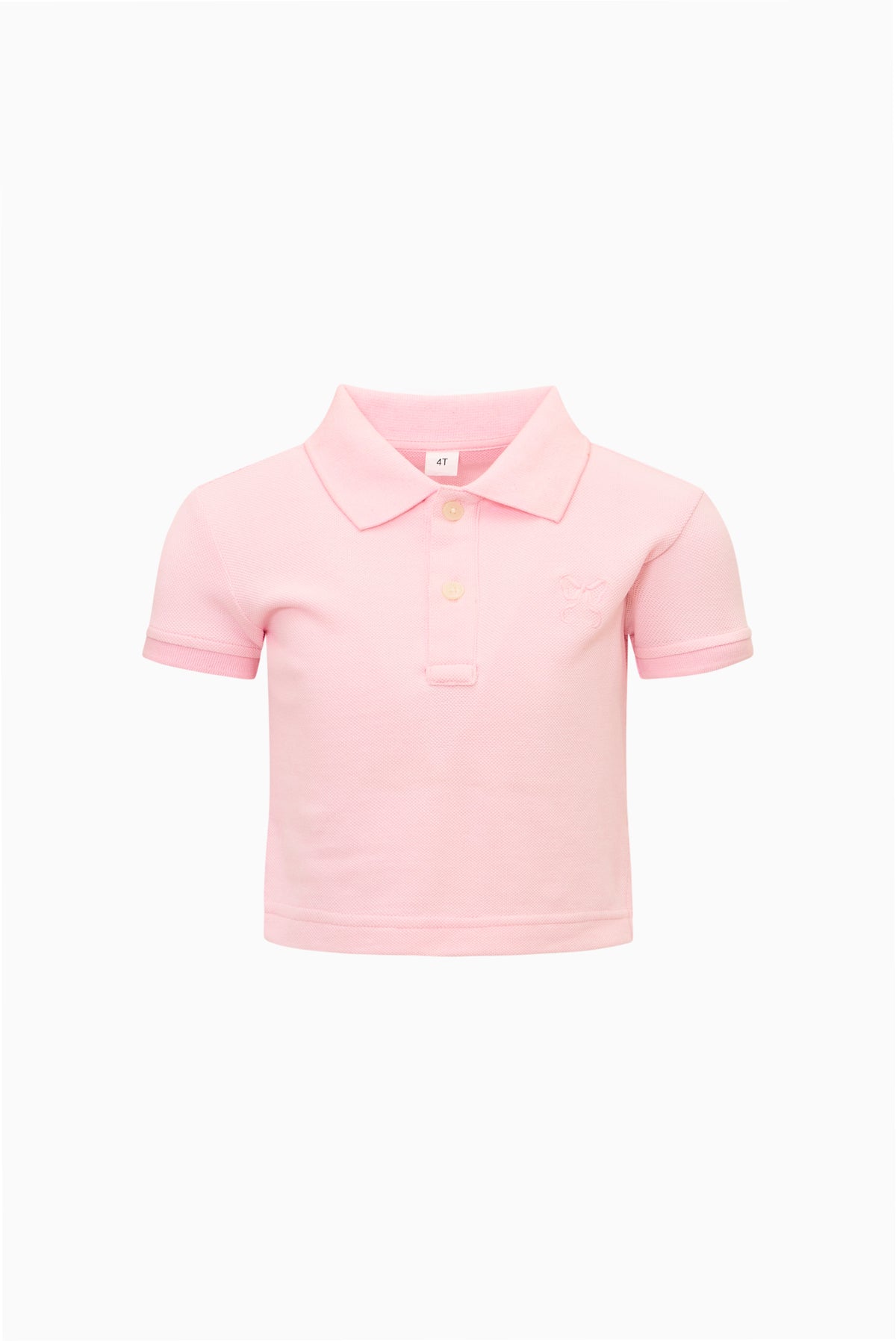 Girls' pink polo shirt with short sleeves and button placket
