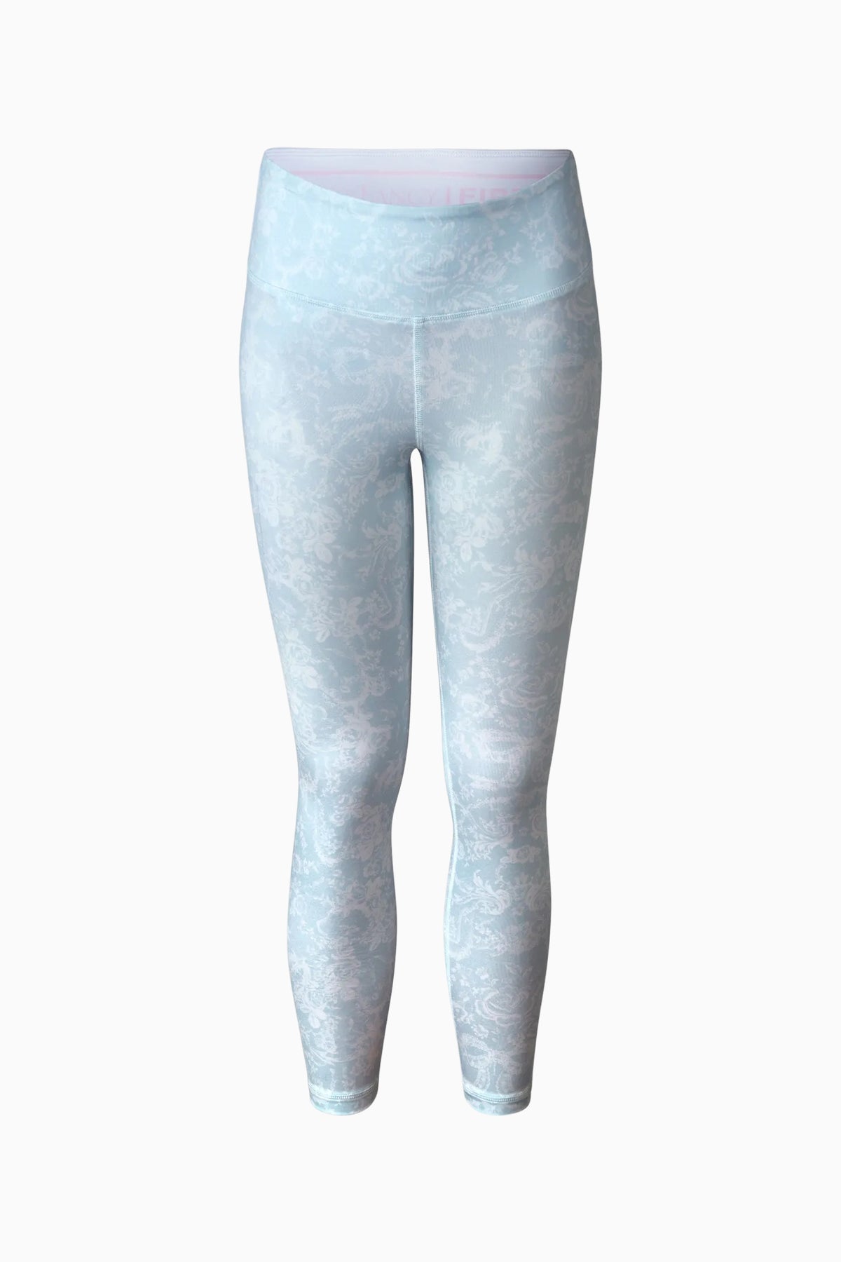 Girls alpine blue jersey pants with allover print, front seam detail, elastic waistband