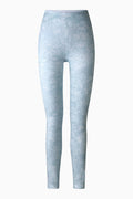 Light blue patterned leggings with slim fit and elastic waistband