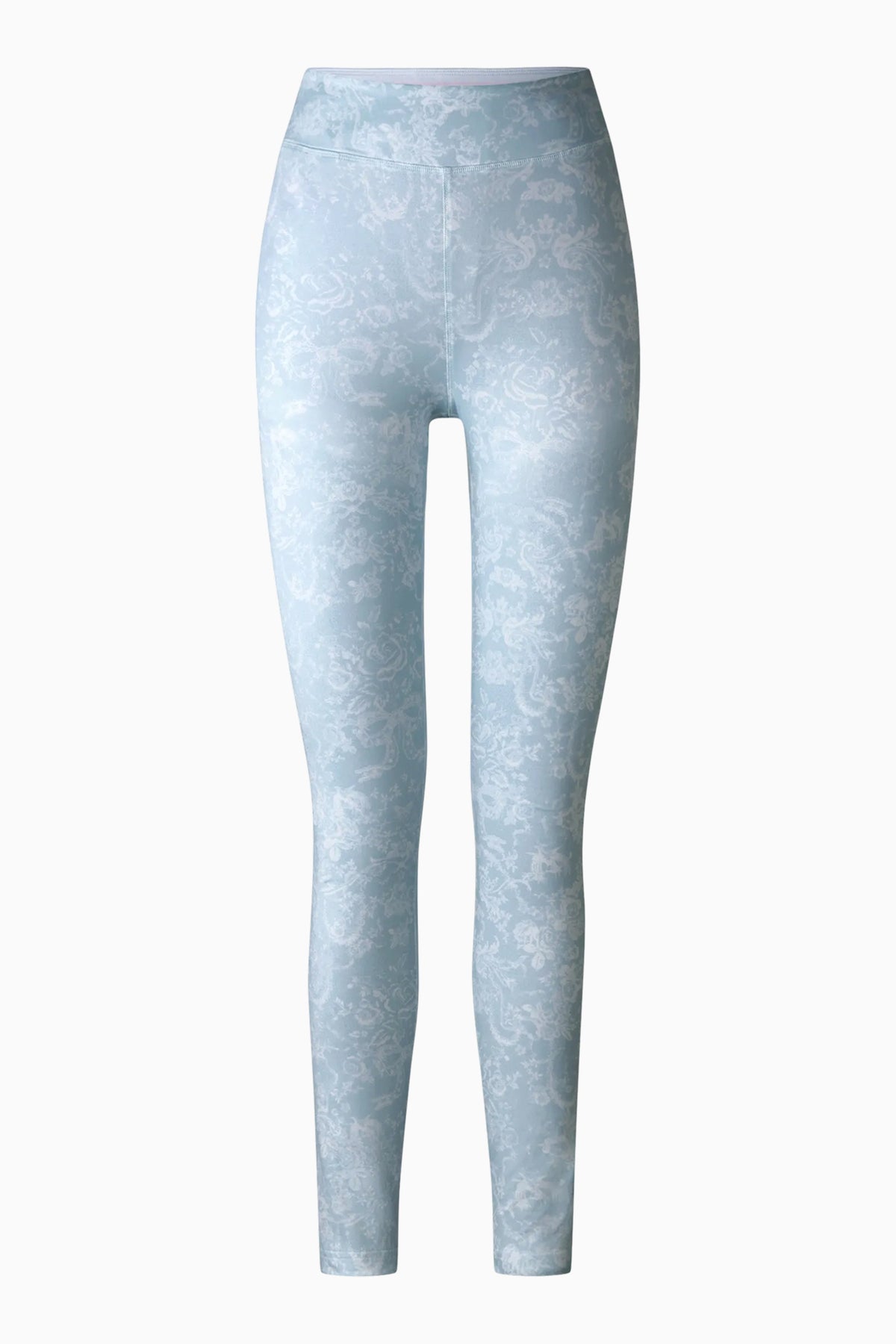 Light blue patterned leggings with slim fit and elastic waistband