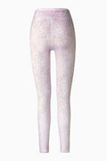 Mauve floral-pattern leggings with an elastic waistband and full-length legs