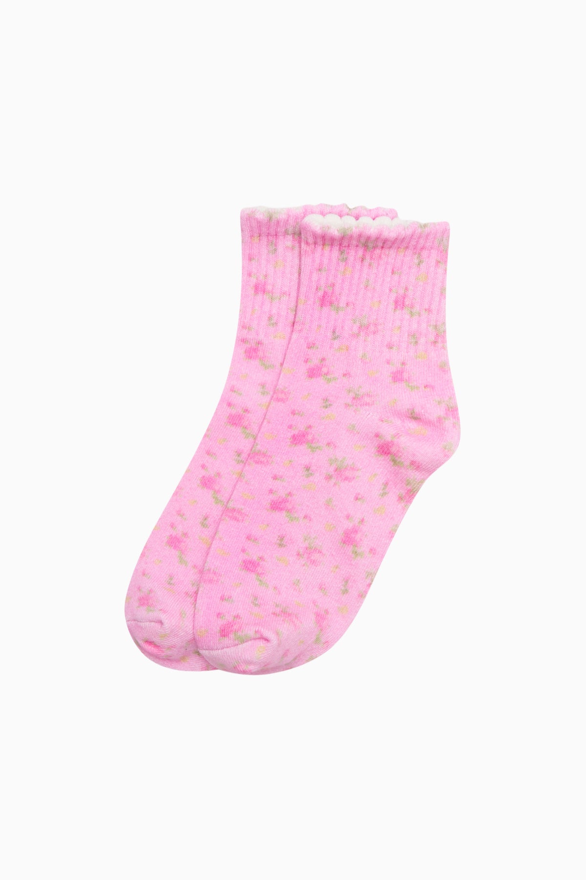 Heirloom print socks in pink with small speckle and floral motifs