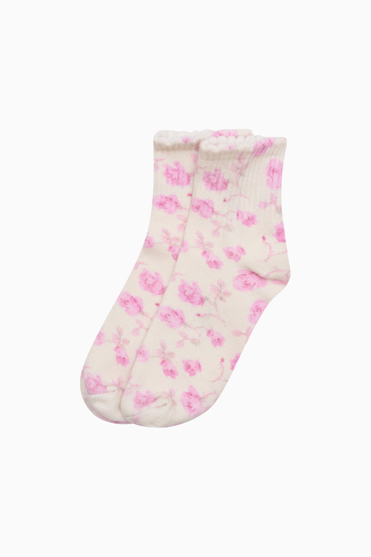 Heirloom print socks in pale pink with small floral pattern