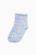 Heirloom print socks in light blue with scattered floral motifs