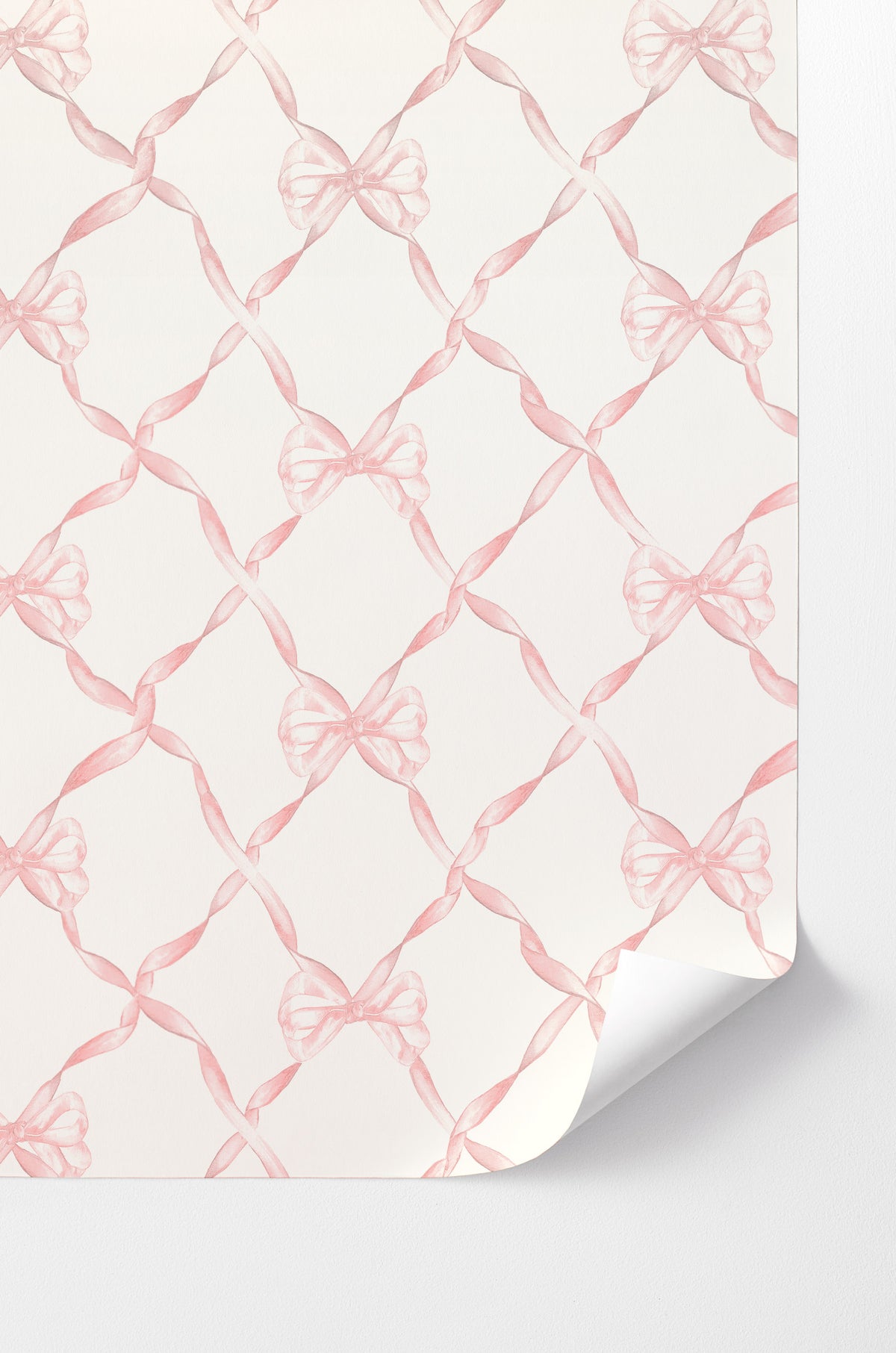 Baby bow peel-and-stick wallpaper with light pink ribbon bow pattern