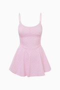 Pink printed active dress with spaghetti straps and flared skirt