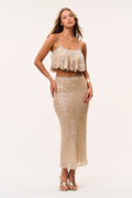 Sand sequin maxi skirt with fitted body and straight hem