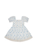 Girls light blue floral dress with short puff sleeves and gathered waist