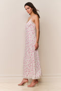 Maxi floral slip dress with lace-trim spaghetti straps and lace-edged hem