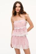 Violet smoke lace camisole top with ribbon bow and delicate lace trim