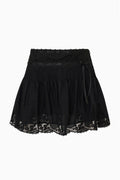Black lace mini skirt, A-line tiered skirt with bow tie at waistband
