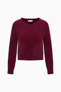 Fitted cashmere pullover with crew neckline and ribbed cuffs, deep burgundy
