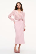 Mauve midi pencil skirt with smooth front and waist band detail