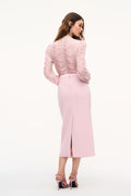 Mauve midi pencil skirt with back slit and fitted waist