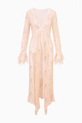 Floral sheer silk duster, lace-trim back detail and billowy sleeves