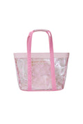 Pink beach tote with clear front panel and fabric mesh sides