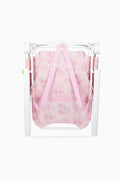 Pink floral ikat beach chair with white frame and fabric seat