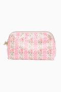 Medium travel pouch, pastel pink floral print, zip closure
