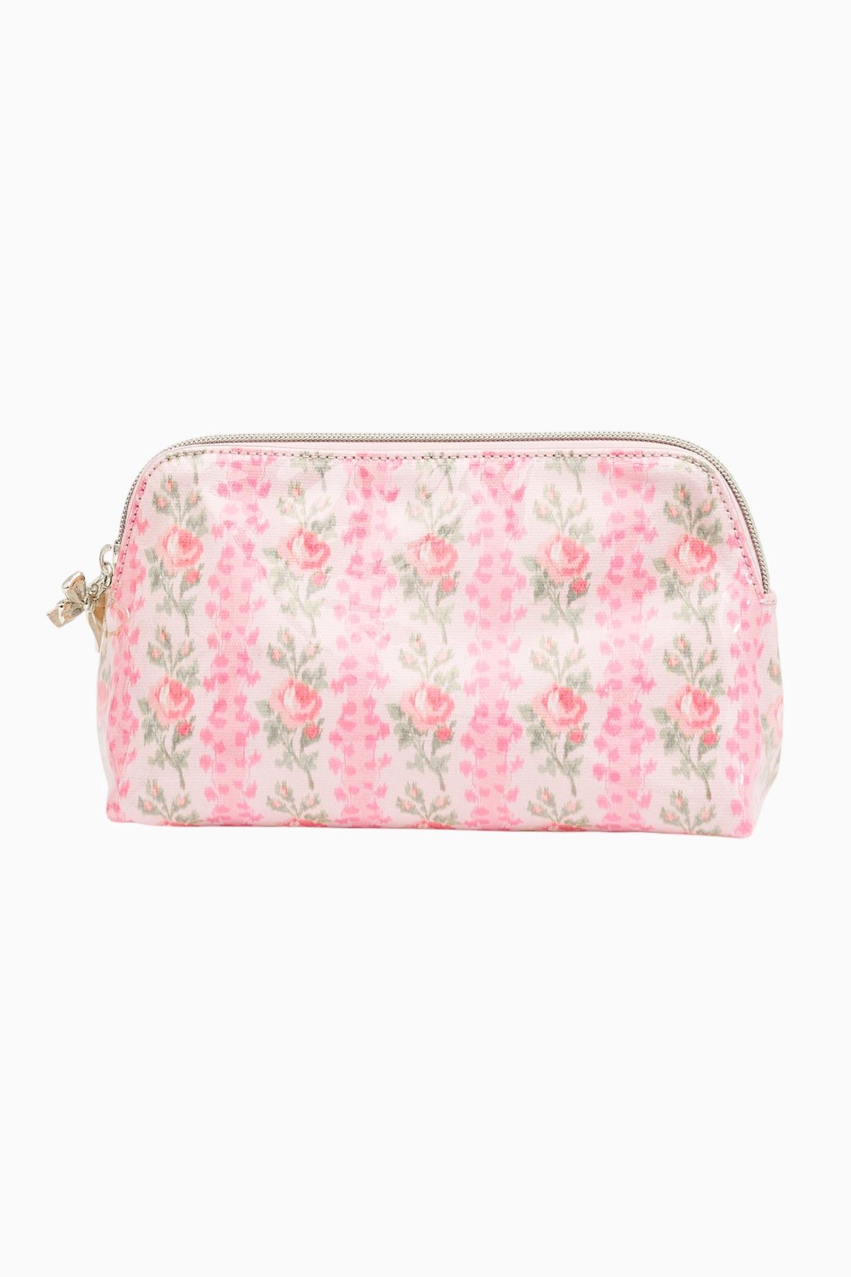 Medium travel pouch, pastel pink floral print, zip closure