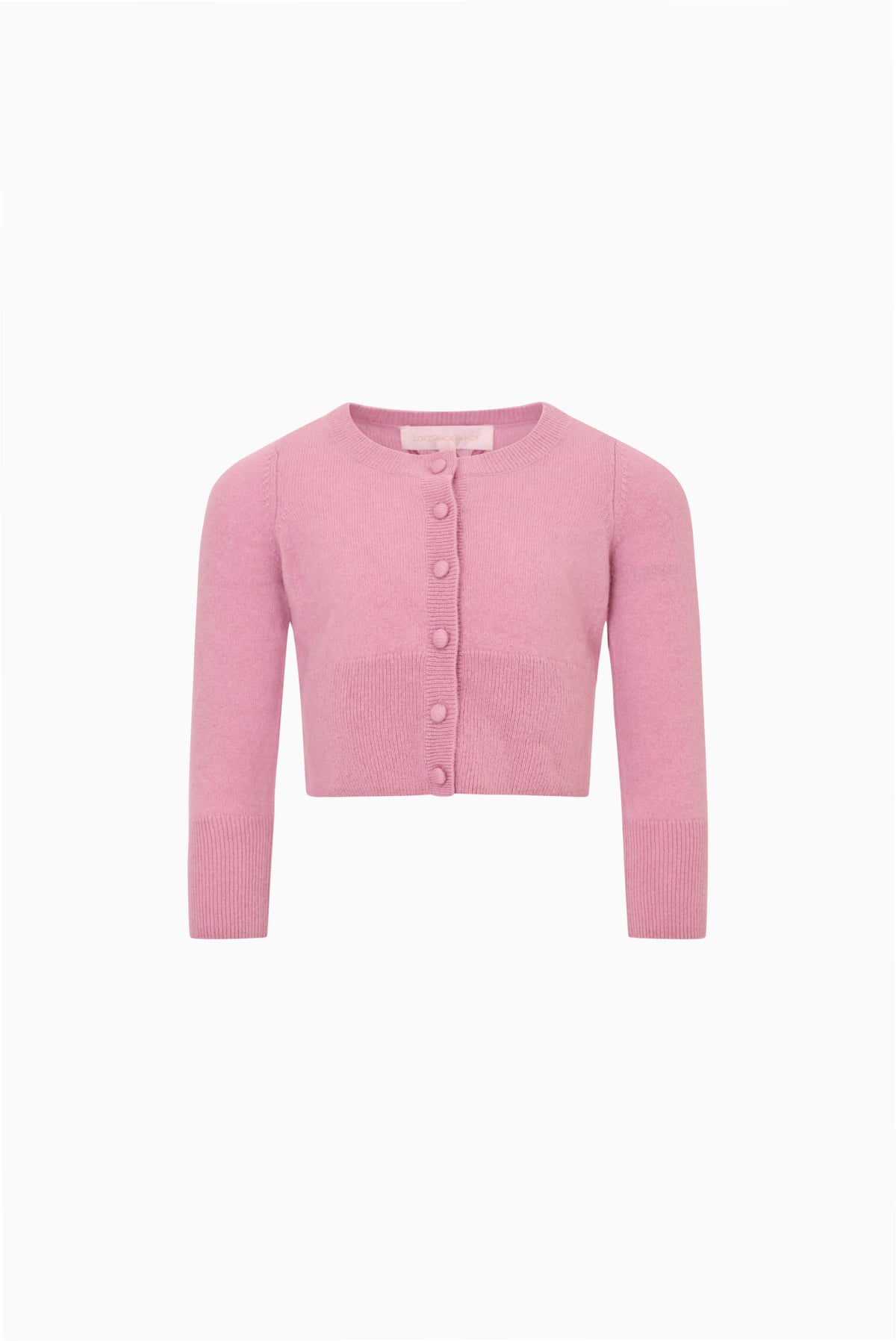 Girls' wool cardigan sweater, fireside pink, button-front with crew neckline