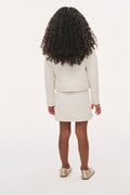 Girls ivory tweed mini jacket, back view with curved hem