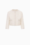 Ivory tweed mini jacket with button placket and flap chest pockets