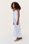 Tween light blue patterned midi skirt with flowing silhouette