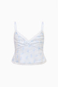 Tween silk-blend cami top in light blue with allover pattern and spaghetti straps