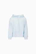 Girls' mini hoodie in light blue with small print, front pouch pocket and drawstring hood