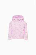 Girls' iced mauve hooded mini pullover with floral print and kangaroo pocket
