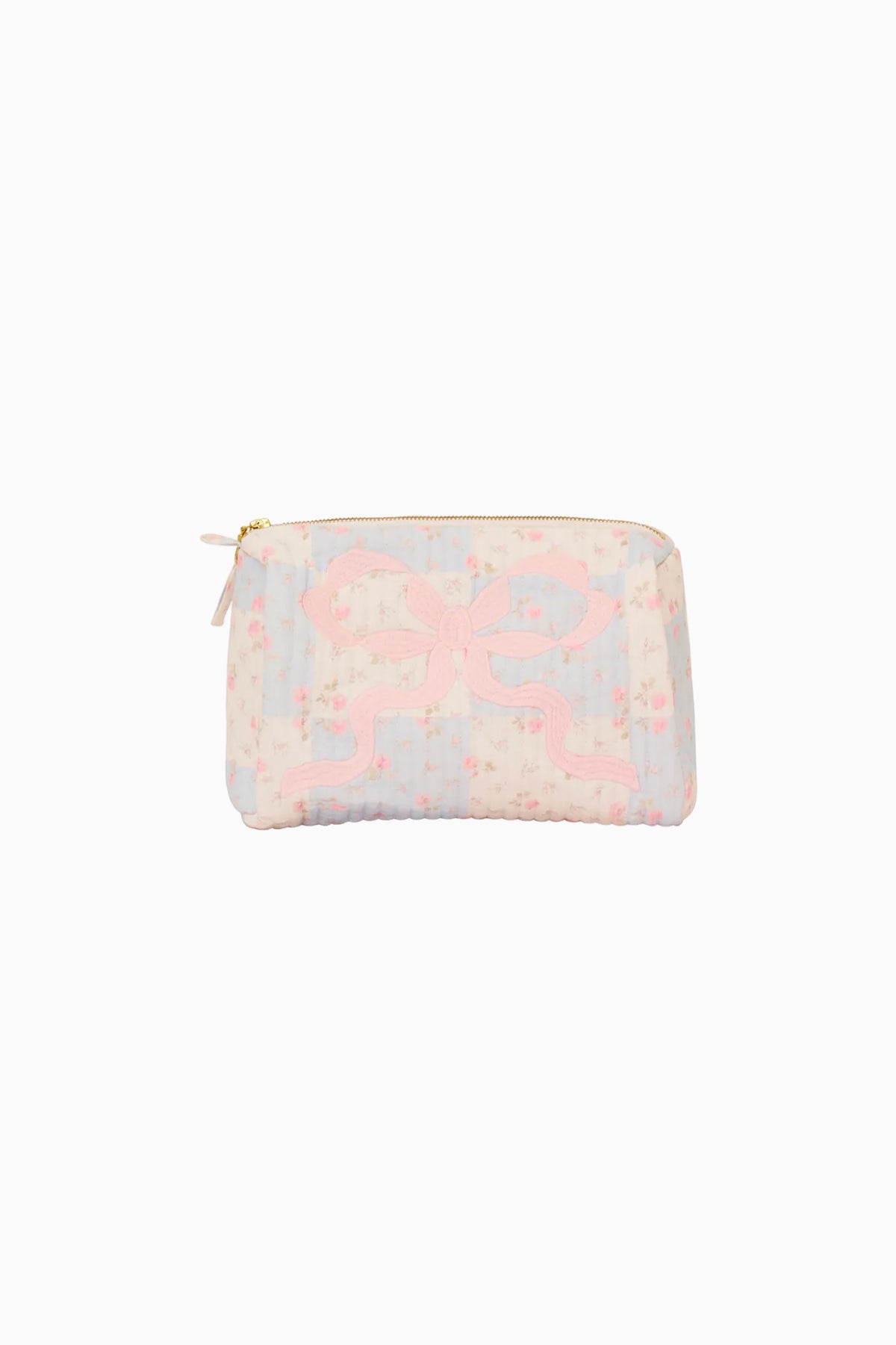 Mini floral patchwork pouch with zip closure, light ivory and pink print