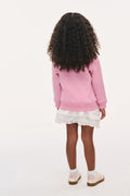 Girls pink crewneck sweatshirt pullover from back view, long sleeves
