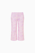 Girls' mauve floral print sweatpants with elastic waist, flat lay