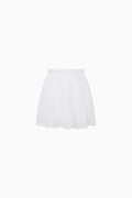 White cotton skirt with tiered ruffles and scalloped lace-trim hem