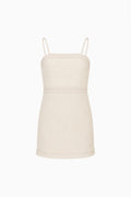 Ivory mini girls dress with spaghetti straps and eyelet-trim hem, sleeveless