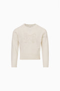 Girls ivory mini pullover with crew neck and embossed animal graphic
