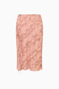 Pink snakeskin print midi skirt with straight fit and ruffle-trim hem