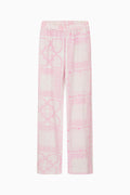 Pink fleece sweatpants with allover heart print and elastic waist