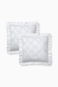 Euro pillow sham set of 2 with light blue bow pattern and ruffled edges