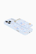 MagSafe magnetic wallet phone case, floral light blue slim side profile with camera cutout