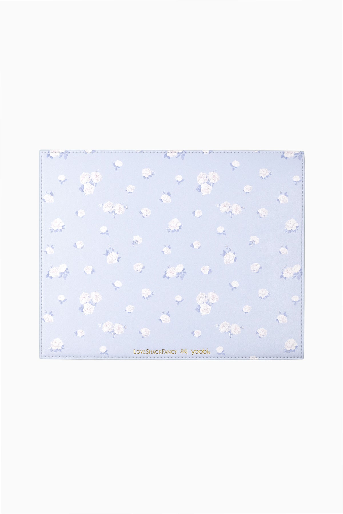 Light blue ditsy floral rosette mouse pad with stitched edges