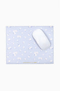 Light blue ditsy floral rosette mouse pad with stitched border and white mouse