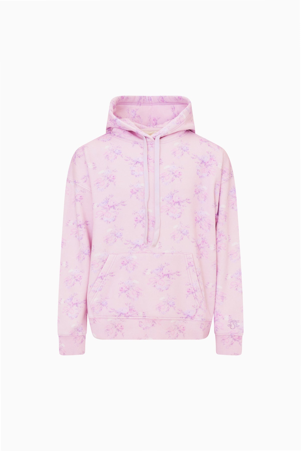 Pullover mauve floral-print hoodie with hood and kangaroo pocket