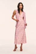 Pink floral silk-blend maxi dress, sleeveless V-neck, flared maxi skirt