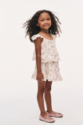 Little girls tiered ruffle floral skirt, layered look with flutter hem.